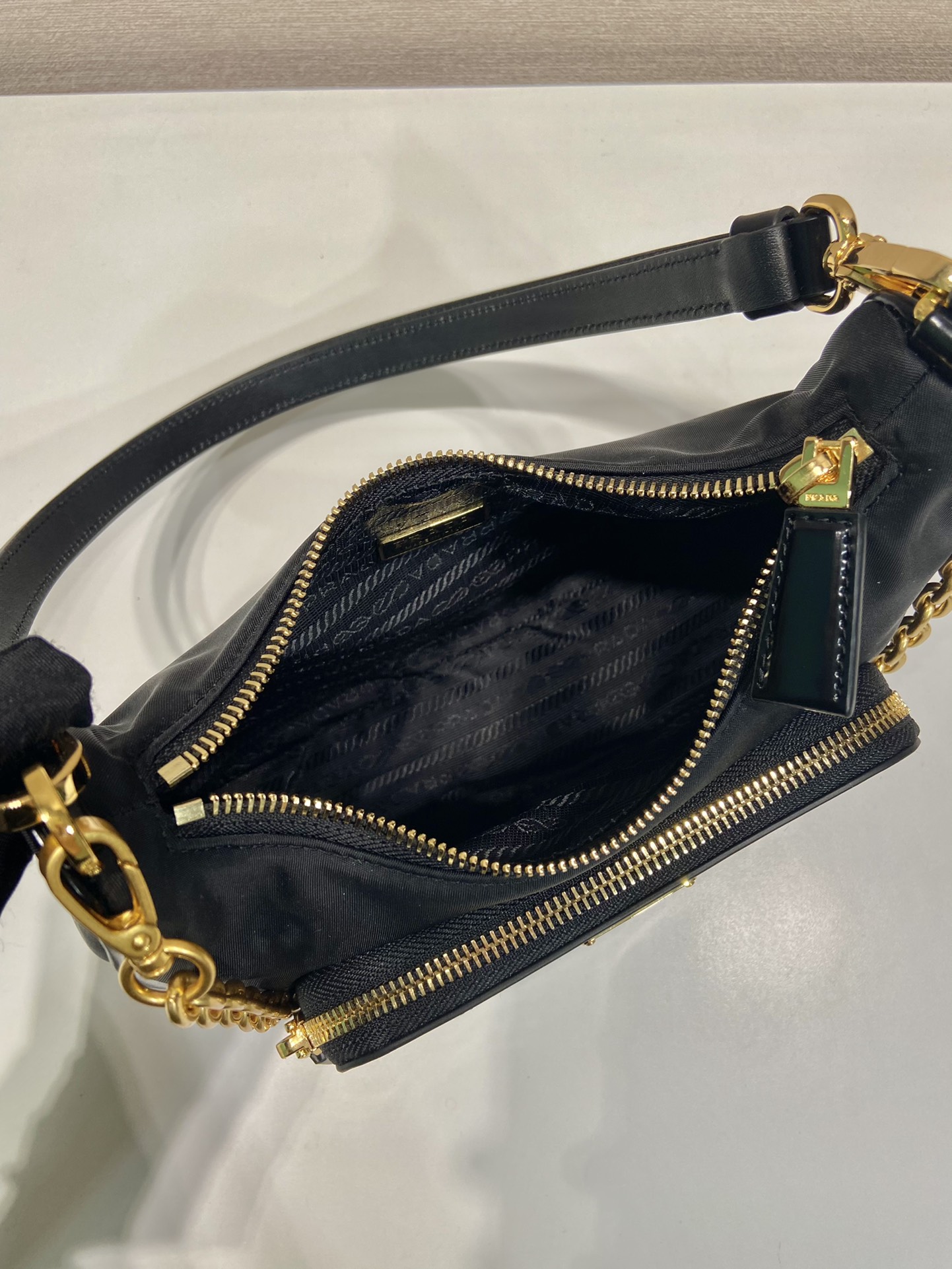 Prada Re Nylon And Brushed Leather Mini Bag Shoulder Bag Black 1BC198